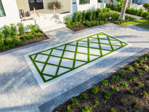 arial photo of concrete pavers driveway by accurate pavers