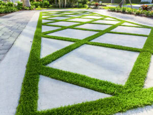 close up of concrete pavers driveway