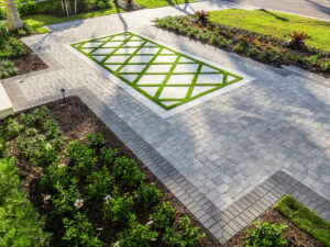 two piece cobble paved driveway with thick interlocking concrete pavers
