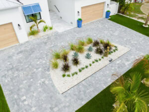 arial photo of paved driveway