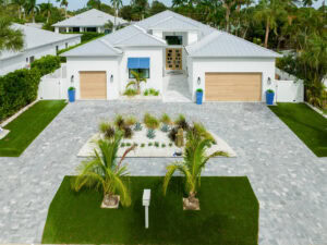 concrete paver driveway in running bond pattern