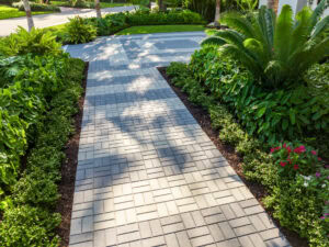 unique walkway with thick interlocking concrete pavers