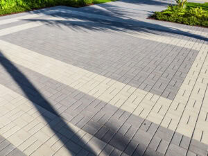 unique driveway with thick interlocking concrete pavers