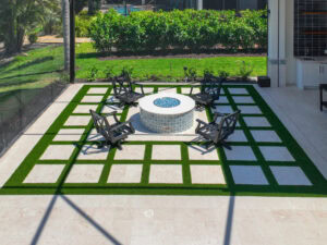 fire pit coral stone paved