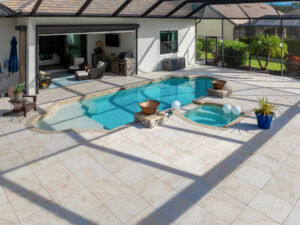 pool deck in stacked bond pattern