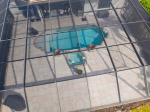 porcelain pool deck in stacked bond pattern