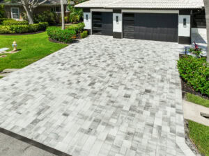 arial photograph of four piece french pattern driveway