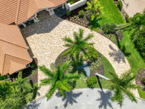 arial photo of paved driveway