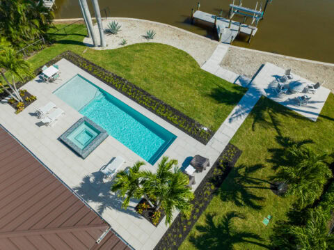 arial shot of porcelain paved outdoor area