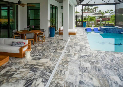 running bond paved pool deck