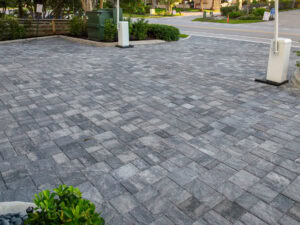 concrete pavers driveway three piece random pattern
