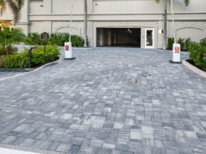 concrete pavers driveway three piece random pattern