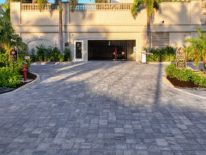 concrete pavers driveway three piece random pattern