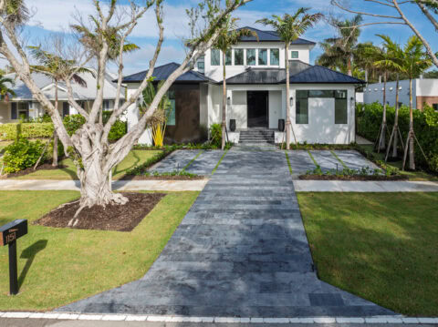 travertine driveway by accurate pavers in Naples Florida