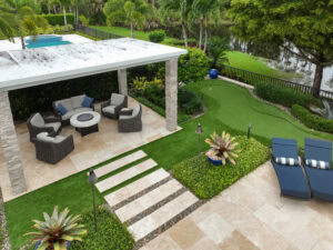 aerial photo of a pool walkway