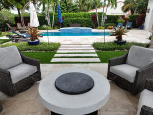 travertine walkway towards the pool