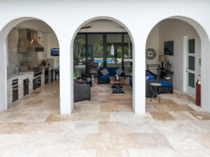 outdoor pool deck living area