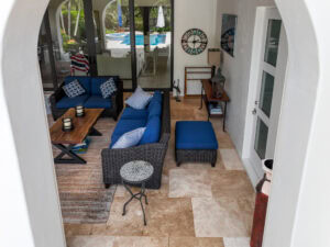 outdoor pool deck living area