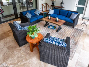 outdoor pool deck living area
