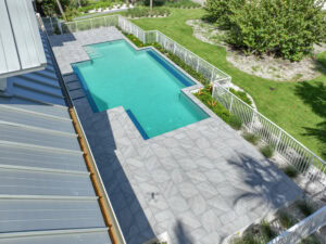 aerial photo of a pool deck