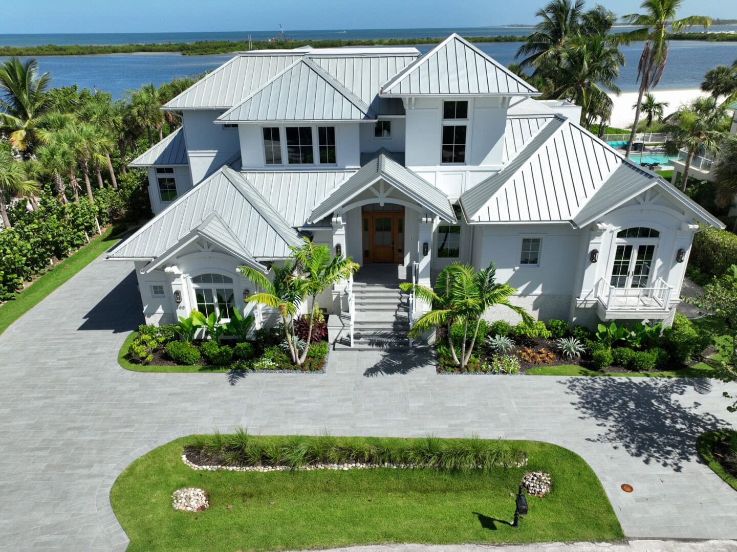 aerial front of the house with finished driveway