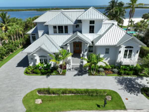 aerial front of the house with finished driveway