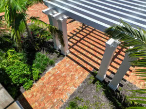 paved walkway with reclaimed pavers