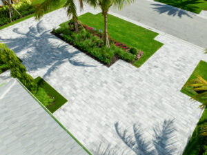 birds eye view on paved driveway