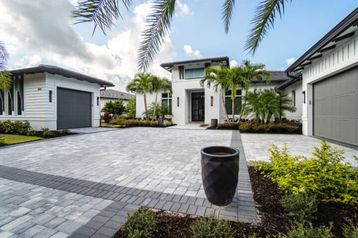 driveway pavers with house in the background