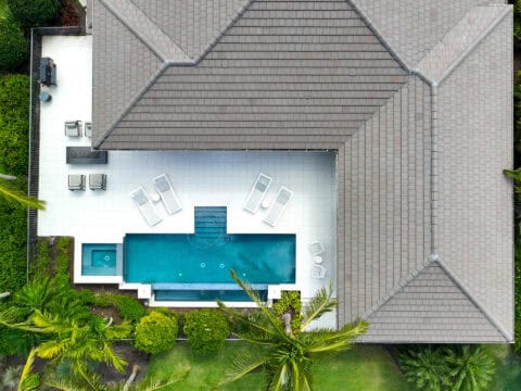 arial photograph of paved pool deck in southwest florida home