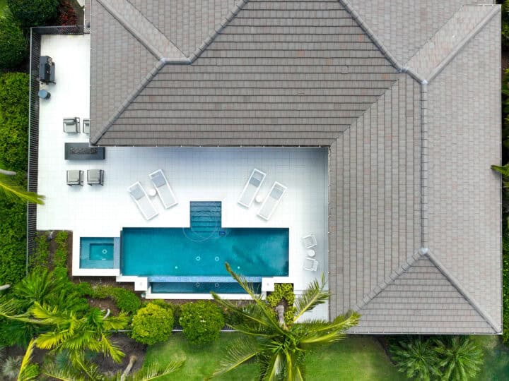arial photograph of paved pool deck in southwest florida home
