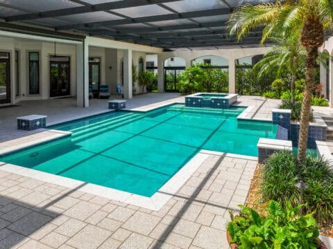 residential paved pool deck
