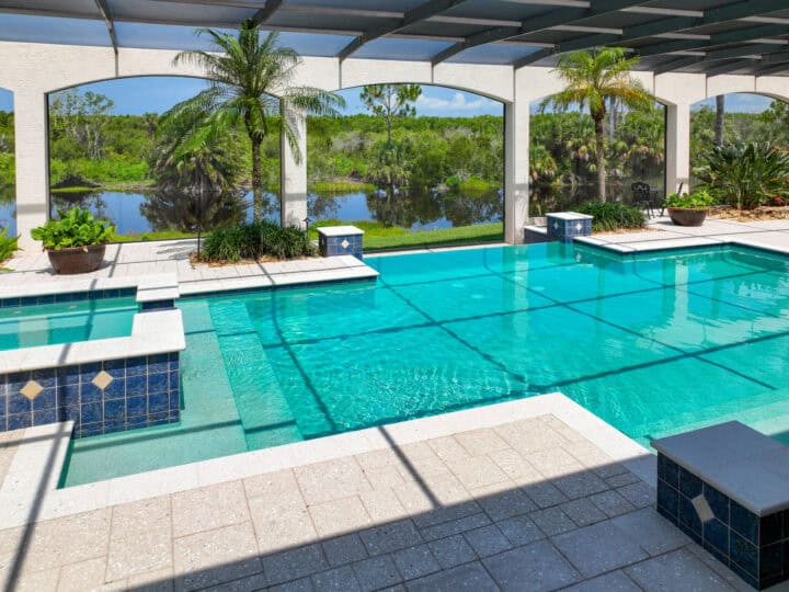 residential paved pool deck