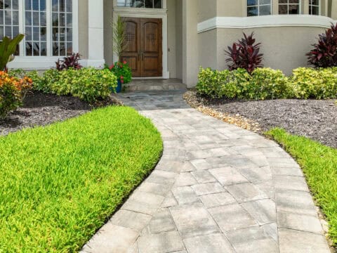 walkway with brick pavers
