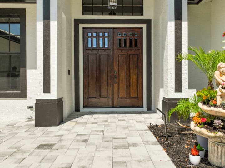 home entrance paver walkway by accurate pavers